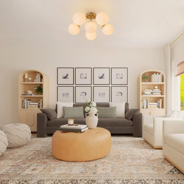 Chandelierias - Modern Brass Matte Glass Globe Sputnik Semi - Flush Mount - Semi Flush - Brass - 11 Bulbs
