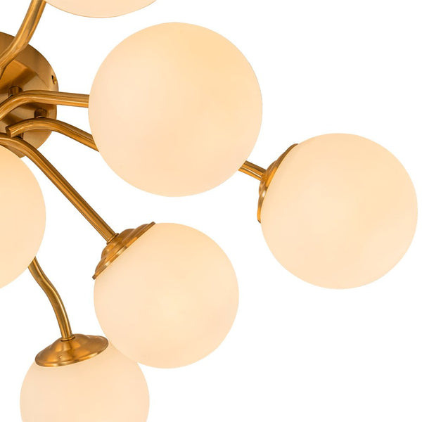 Chandelierias - Modern Brass Matte Glass Globe Sputnik Semi - Flush Mount - Semi Flush - Brass -