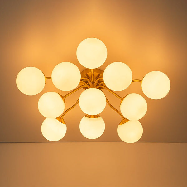 Chandelierias - Modern Brass Matte Glass Globe Sputnik Semi - Flush Mount - Semi Flush - Brass -