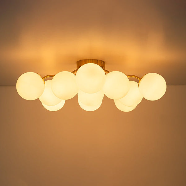 Chandelierias - Modern Brass Matte Glass Globe Sputnik Semi - Flush Mount - Semi Flush - Brass -