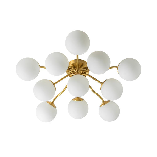 Chandelierias - Modern Brass Matte Glass Globe Sputnik Semi - Flush Mount - Semi Flush - Brass -