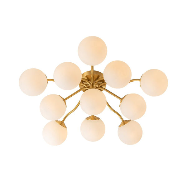 Chandelierias - Modern Brass Matte Glass Globe Sputnik Semi - Flush Mount - Semi Flush - Brass -