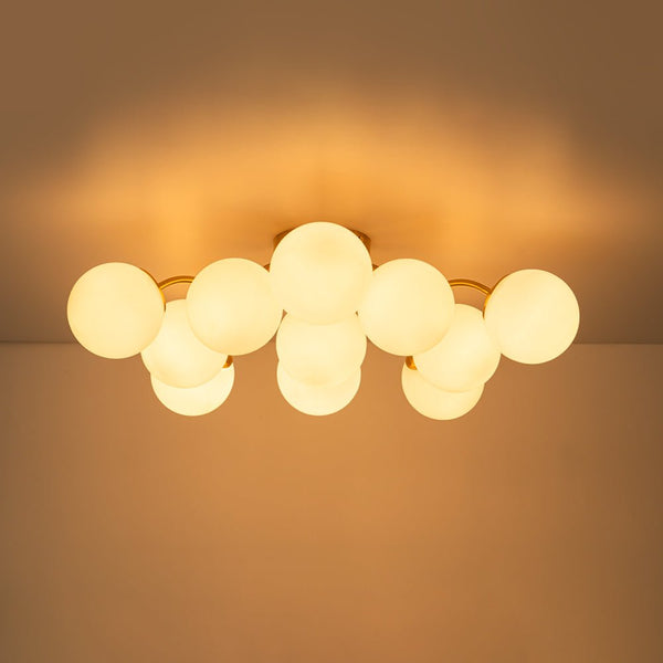Chandelierias - Modern Brass Matte Glass Globe Sputnik Semi - Flush Mount - Semi Flush - Brass -
