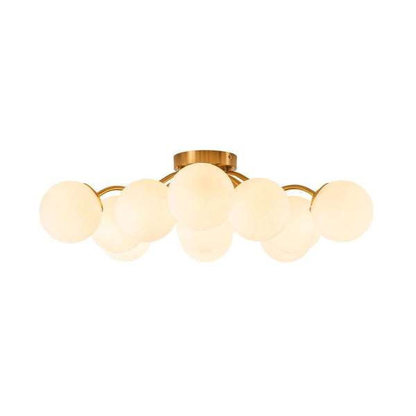 Chandelierias - Modern Brass Matte Glass Globe Sputnik Semi - Flush Mount - Semi Flush - Brass -
