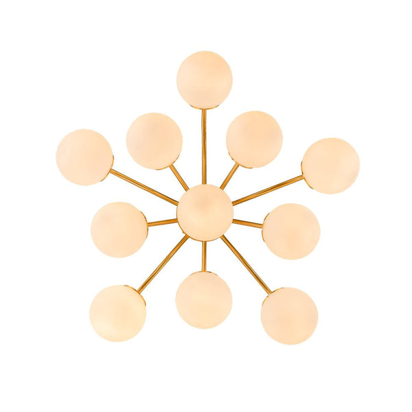 Chandelierias - Modern Brass Matte Glass Globe Sputnik Semi - Flush Mount - Semi Flush - Brass -