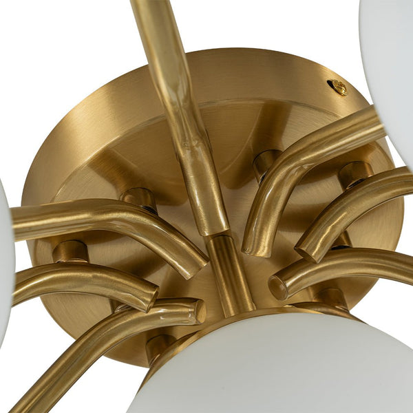 Chandelierias - Modern Brass Matte Glass Globe Sputnik Semi - Flush Mount - Semi Flush - Brass -