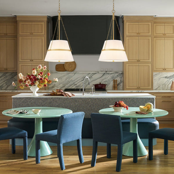 Chandelierias-Modern Casual 4-Light Conical Linen Shade Pendant-Pendant-Brass-