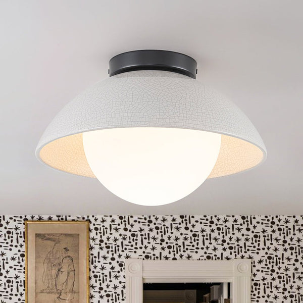 Chandelierias - Modern Ceramics 1 - Light Glass Globe Flush Mount - Semi Flush - Crackled Ivory - Matte Black -