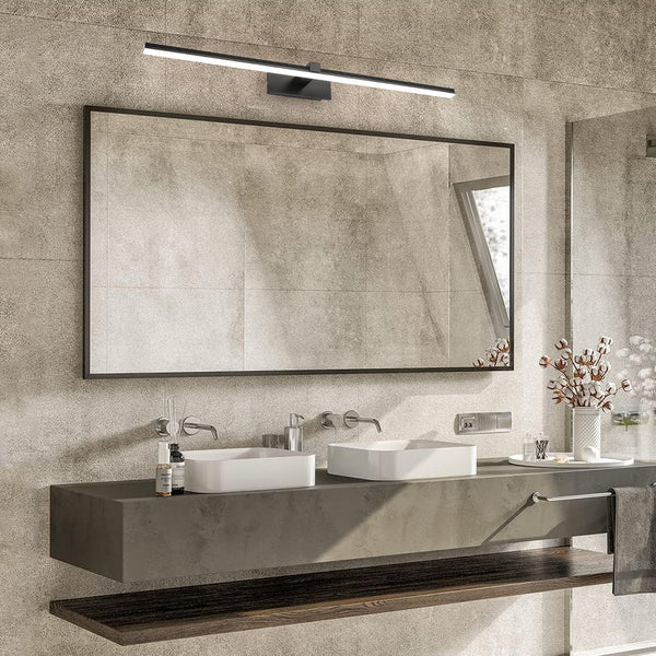 Chandelierias-Modern Cool White 6000K Fluted Linear Bathroom Vanity Light--Black-23.8in