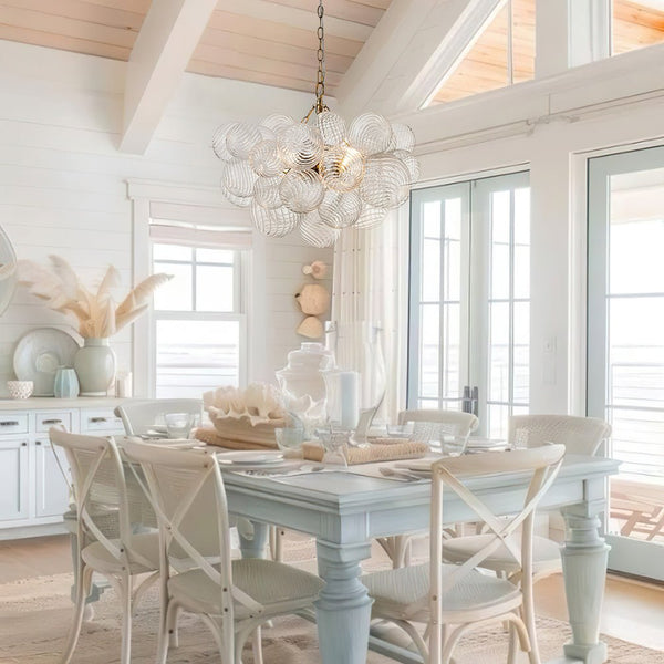 Chandelierias - Modern Decorative Swirled Glass Cluster Bubble Chandelier - Chandelier - 3 Bulbs - Brass
