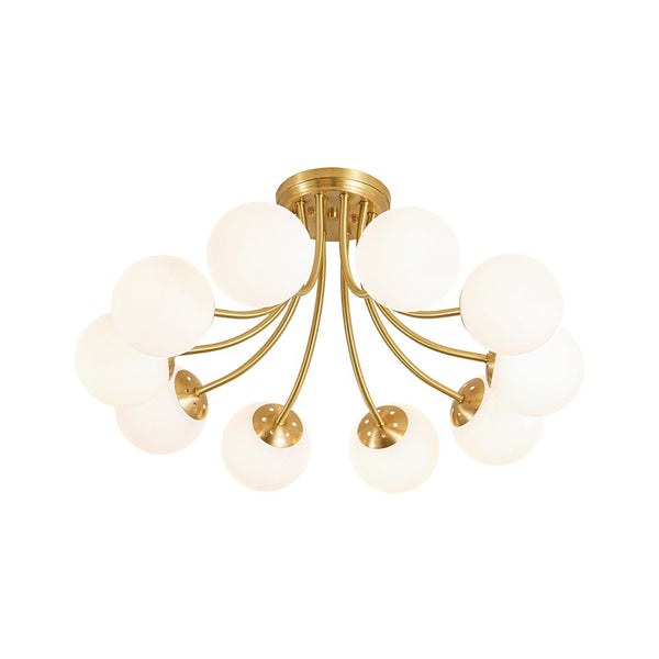 Chandelierias - Modern Dreamy Bouquet Frosted Glass Globe Semi - Flush Mount - Semi Flush - Brass - 10 - Light