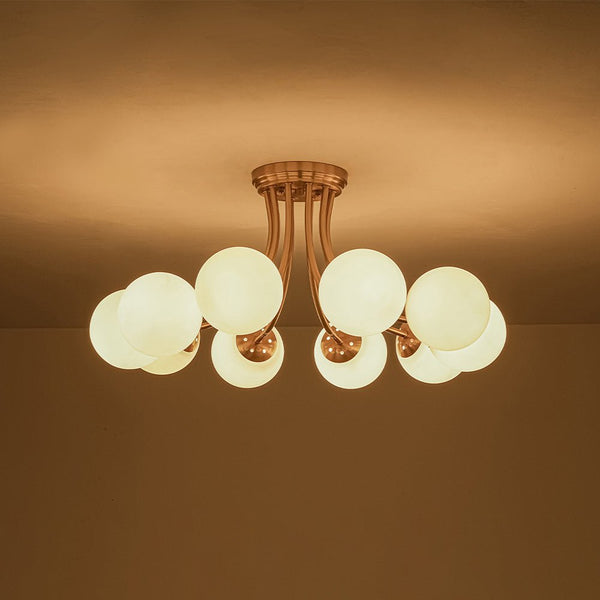 Chandelierias - Modern Dreamy Bouquet Frosted Glass Globe Semi - Flush Mount - Semi Flush - Brass - 10 - Light