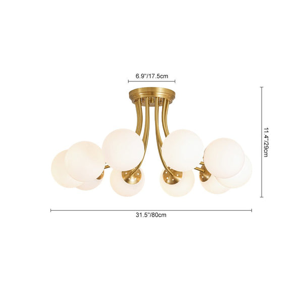 Chandelierias - Modern Dreamy Bouquet Frosted Glass Globe Semi - Flush Mount - Semi Flush - Brass - 8 - Light