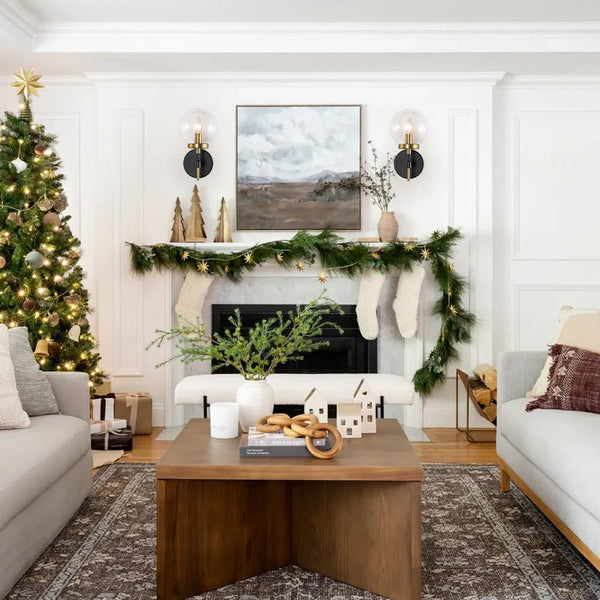 Chandelierias - Modern Farmhouse 1 - Light Clear Glass Globe Armed Wall Sconce - Wall Light - Brass & Black -