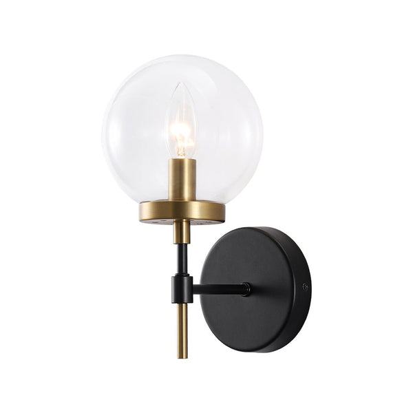Chandelierias - Modern Farmhouse 1 - Light Clear Glass Globe Armed Wall Sconce - Wall Light - Brass & Black -