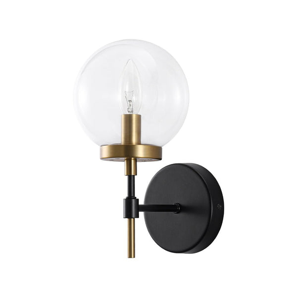 Chandelierias - Modern Farmhouse 1 - Light Clear Glass Globe Armed Wall Sconce - Wall Light - Brass & Black -
