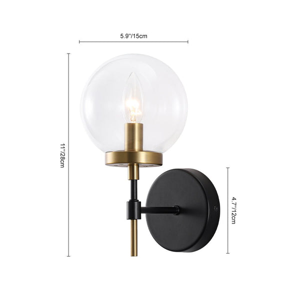 Chandelierias - Modern Farmhouse 1 - Light Clear Glass Globe Armed Wall Sconce - Wall Light - Brass & Black -