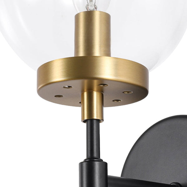Chandelierias - Modern Farmhouse 1 - Light Clear Glass Globe Armed Wall Sconce - Wall Light - Brass & Black -