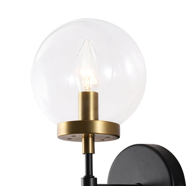 Chandelierias - Modern Farmhouse 1 - Light Clear Glass Globe Armed Wall Sconce - Wall Light - Brass & Black -