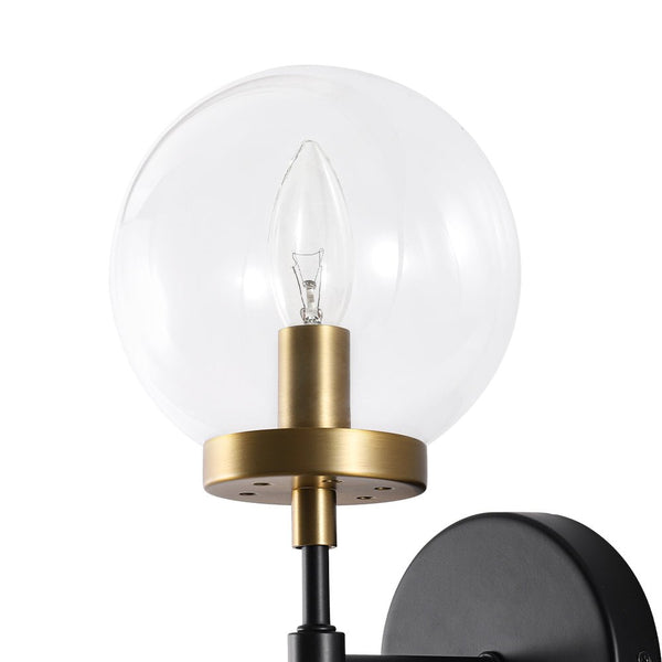 Chandelierias - Modern Farmhouse 1 - Light Clear Glass Globe Armed Wall Sconce - Wall Light - Brass & Black -