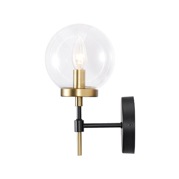 Chandelierias - Modern Farmhouse 1 - Light Clear Glass Globe Armed Wall Sconce - Wall Light - Brass & Black -