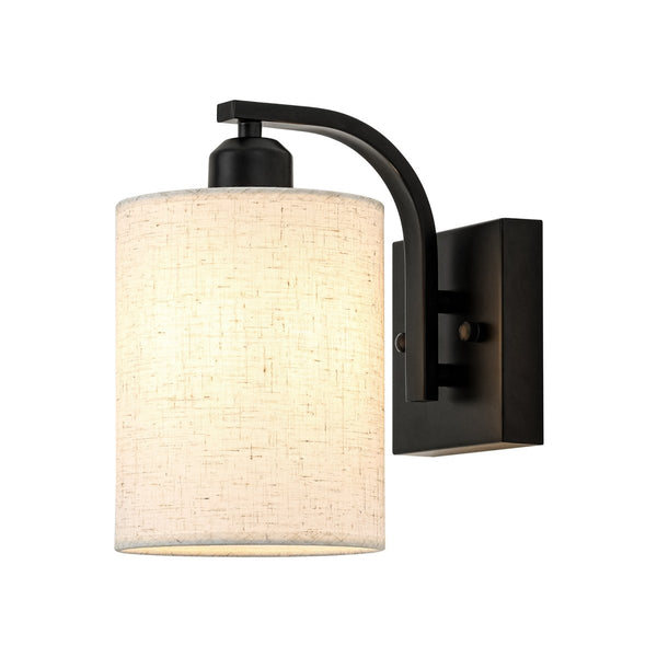 Chandelierias-Modern Farmhouse 1-Light Cylindrical Textured Linen Fabric Wall Sconce-Wall Light-Black-