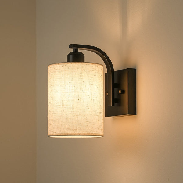 Chandelierias-Modern Farmhouse 1-Light Cylindrical Textured Linen Fabric Wall Sconce-Wall Light-Black-