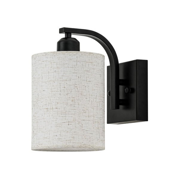 Chandelierias-Modern Farmhouse 1-Light Cylindrical Textured Linen Fabric Wall Sconce-Wall Light-Black-