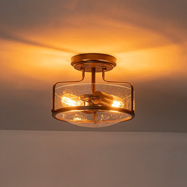 Chandelierias - Modern Farmhouse 2 - Light Clear Seedy Glass Semi - flush Mount - Semi Flush - Oil - Rubbed Bronze -