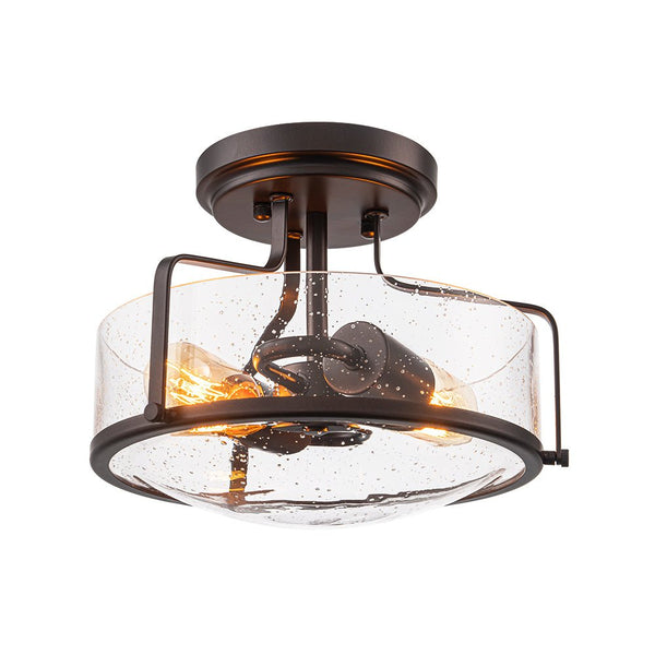 Chandelierias - Modern Farmhouse 2 - Light Clear Seedy Glass Semi - flush Mount - Semi Flush - Oil - Rubbed Bronze -