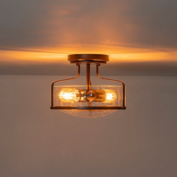Chandelierias - Modern Farmhouse 2 - Light Clear Seedy Glass Semi - flush Mount - Semi Flush - Oil - Rubbed Bronze -