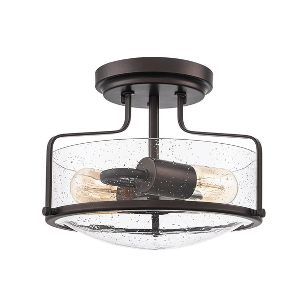 Chandelierias - Modern Farmhouse 2 - Light Clear Seedy Glass Semi - flush Mount - Semi Flush - Oil - Rubbed Bronze -