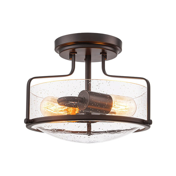 Chandelierias - Modern Farmhouse 2 - Light Clear Seedy Glass Semi - flush Mount - Semi Flush - Oil - Rubbed Bronze -