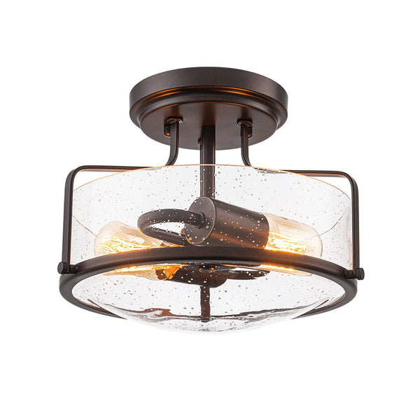 Chandelierias - Modern Farmhouse 2 - Light Clear Seedy Glass Semi - flush Mount - Semi Flush - Oil - Rubbed Bronze -
