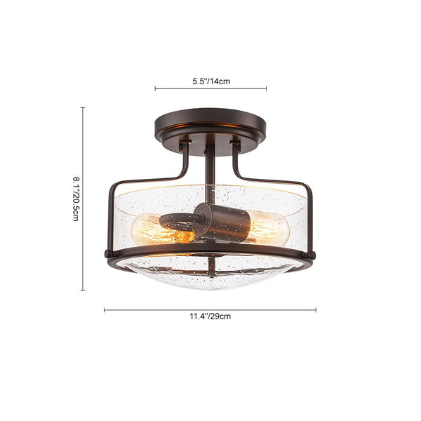 Chandelierias - Modern Farmhouse 2 - Light Clear Seedy Glass Semi - flush Mount - Semi Flush - Oil - Rubbed Bronze -