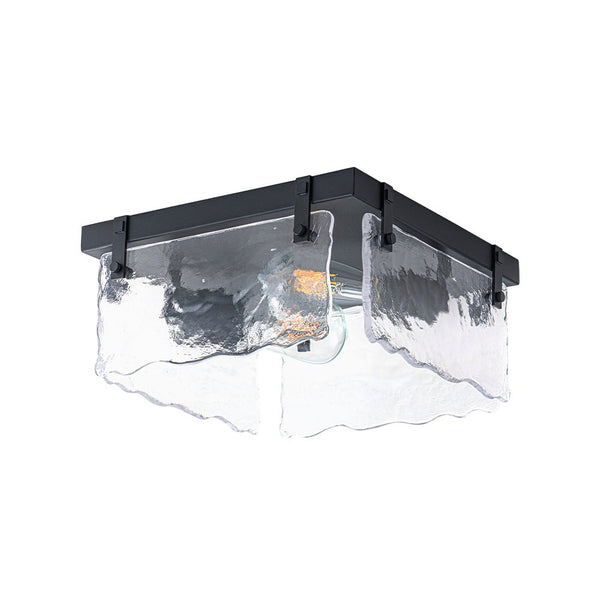 Chandelierias - Modern Farmhouse 2 - Light Wavy Water Glass Square Flush Mount - Flush Mount - Matte Black -