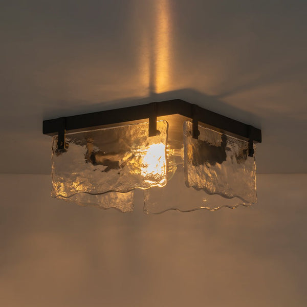 Chandelierias - Modern Farmhouse 2 - Light Wavy Water Glass Square Flush Mount - Flush Mount - Matte Black -