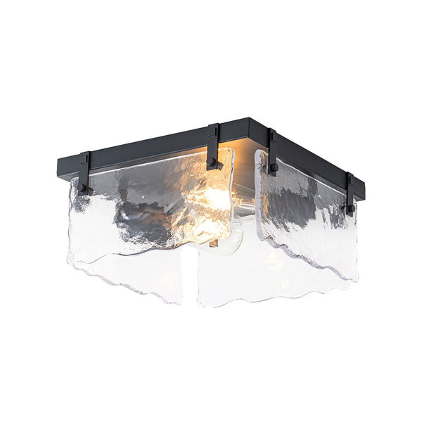 Chandelierias - Modern Farmhouse 2 - Light Wavy Water Glass Square Flush Mount - Flush Mount - Matte Black -