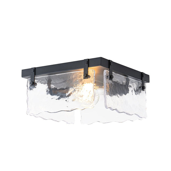 Chandelierias - Modern Farmhouse 2 - Light Wavy Water Glass Square Flush Mount - Flush Mount - Matte Black -