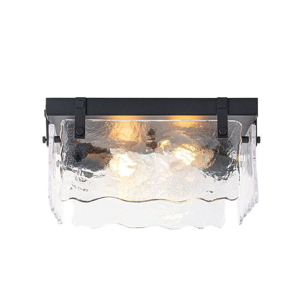 Chandelierias - Modern Farmhouse 2 - Light Wavy Water Glass Square Flush Mount - Flush Mount - Matte Black -