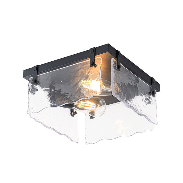 Chandelierias - Modern Farmhouse 2 - Light Wavy Water Glass Square Flush Mount - Flush Mount - Matte Black -