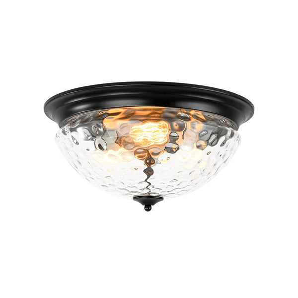 Chandelierias - Modern Farmhouse 3 - Light Hammered Glass Mushroom Flush Mount - Flush Mount - Black -