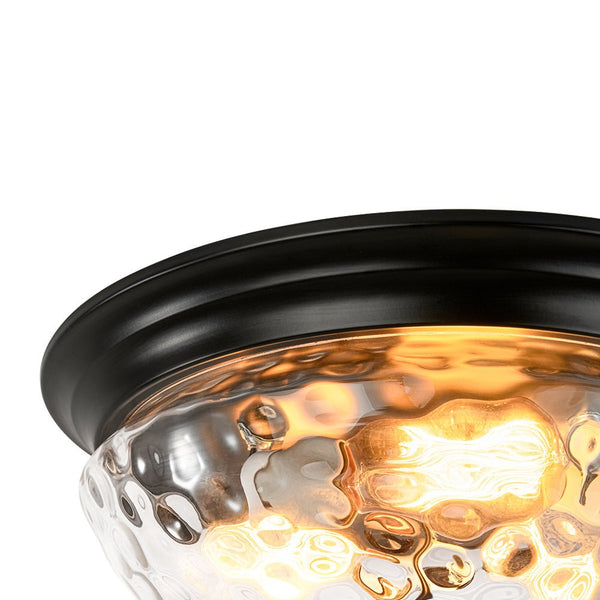 Chandelierias - Modern Farmhouse 3 - Light Hammered Glass Mushroom Flush Mount - Flush Mount - Black -