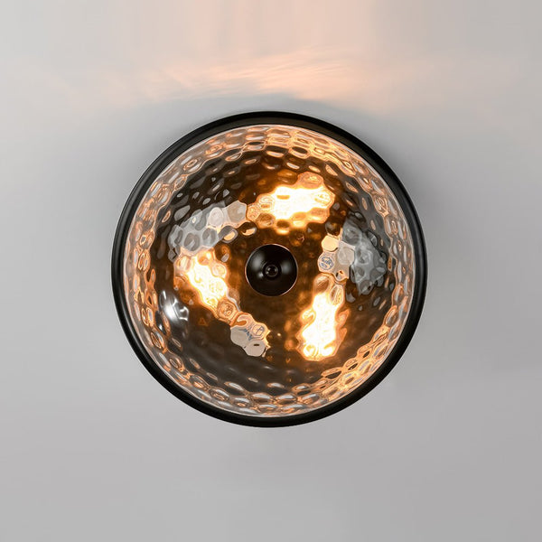 Chandelierias - Modern Farmhouse 3 - Light Hammered Glass Mushroom Flush Mount - Flush Mount - Black -