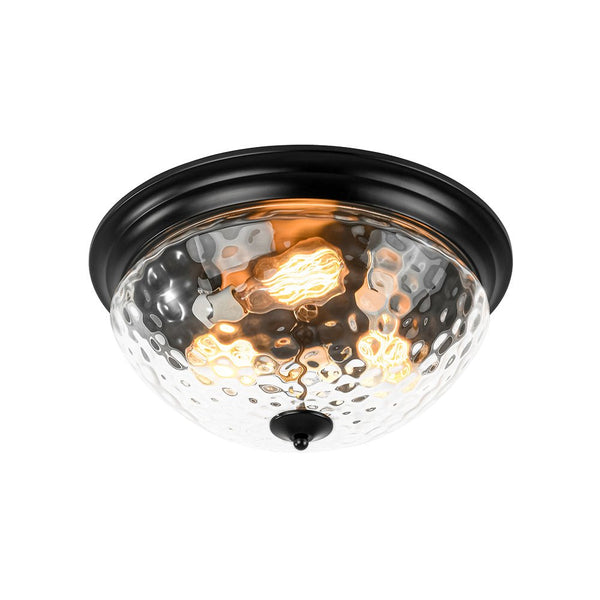 Chandelierias - Modern Farmhouse 3 - Light Hammered Glass Mushroom Flush Mount - Flush Mount - Black -