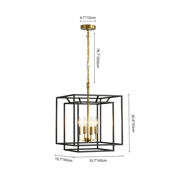 Chandelierias - Modern Farmhouse 4 - Light Square Lantern Tiered Pendant - Pendant - Black and Gold -
