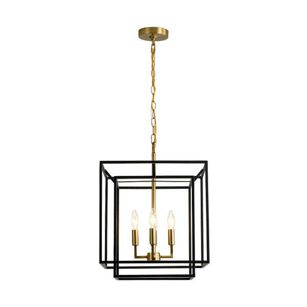 Chandelierias - Modern Farmhouse 4 - Light Square Lantern Tiered Pendant - Pendant - Black and Gold -