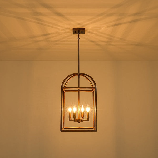 Chandelierias-Modern Farmhouse 4-Light Wrought Iron Geometric Cage Pendant-Pendants-13.0 in-