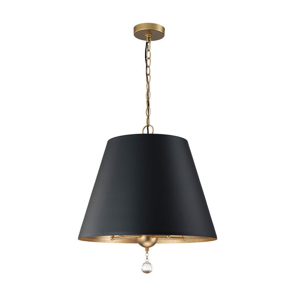 Chandelierias - Modern Farmhouse 5 - Light Crystal Drops Accents Cone Pendant - Chandeliers - Matte Black & Brass -