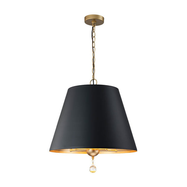 Chandelierias - Modern Farmhouse 5 - Light Crystal Drops Accents Cone Pendant - Chandeliers - Matte Black & Brass -